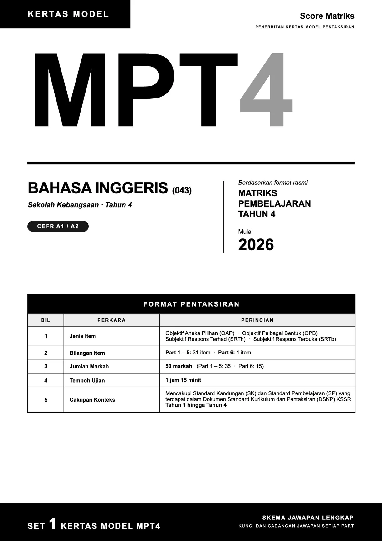 Muka depan kertas model BI – format pentaksiran rasmi MPT4