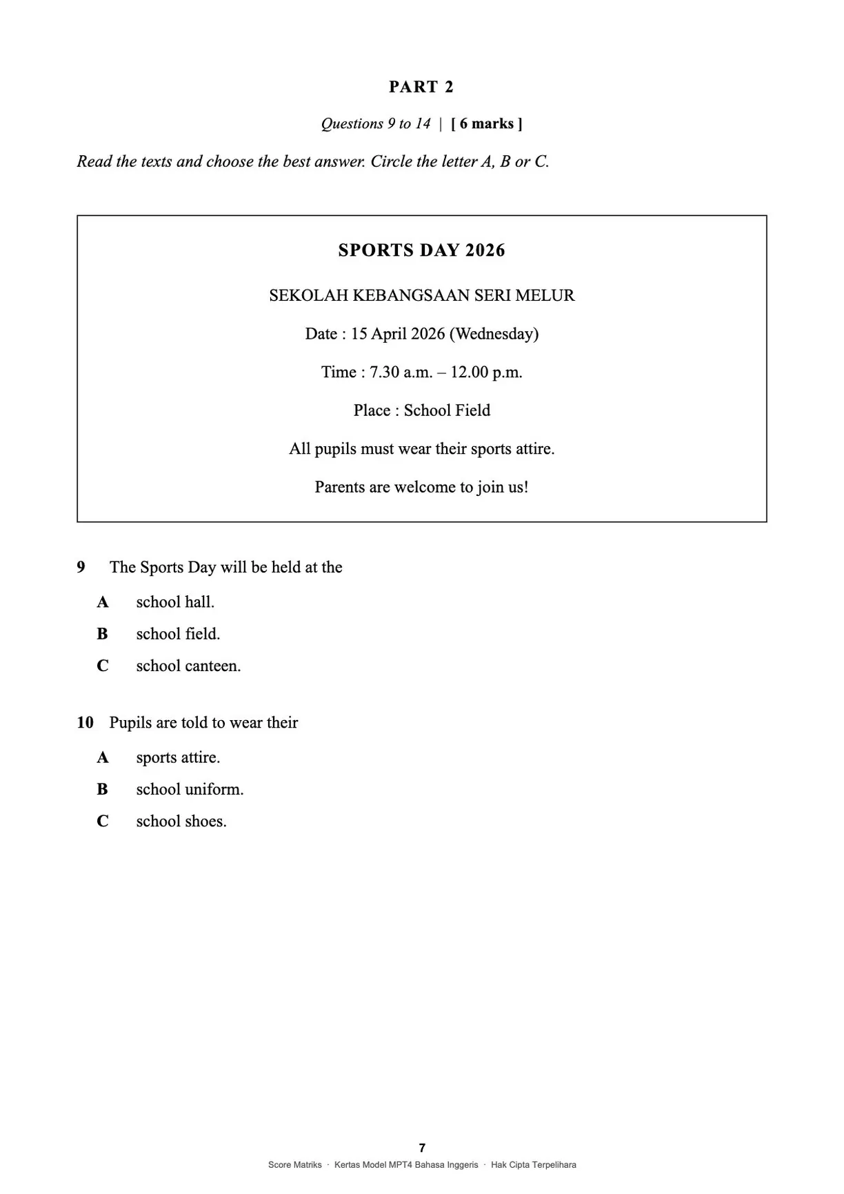 Contoh kertas model BI – Part 2