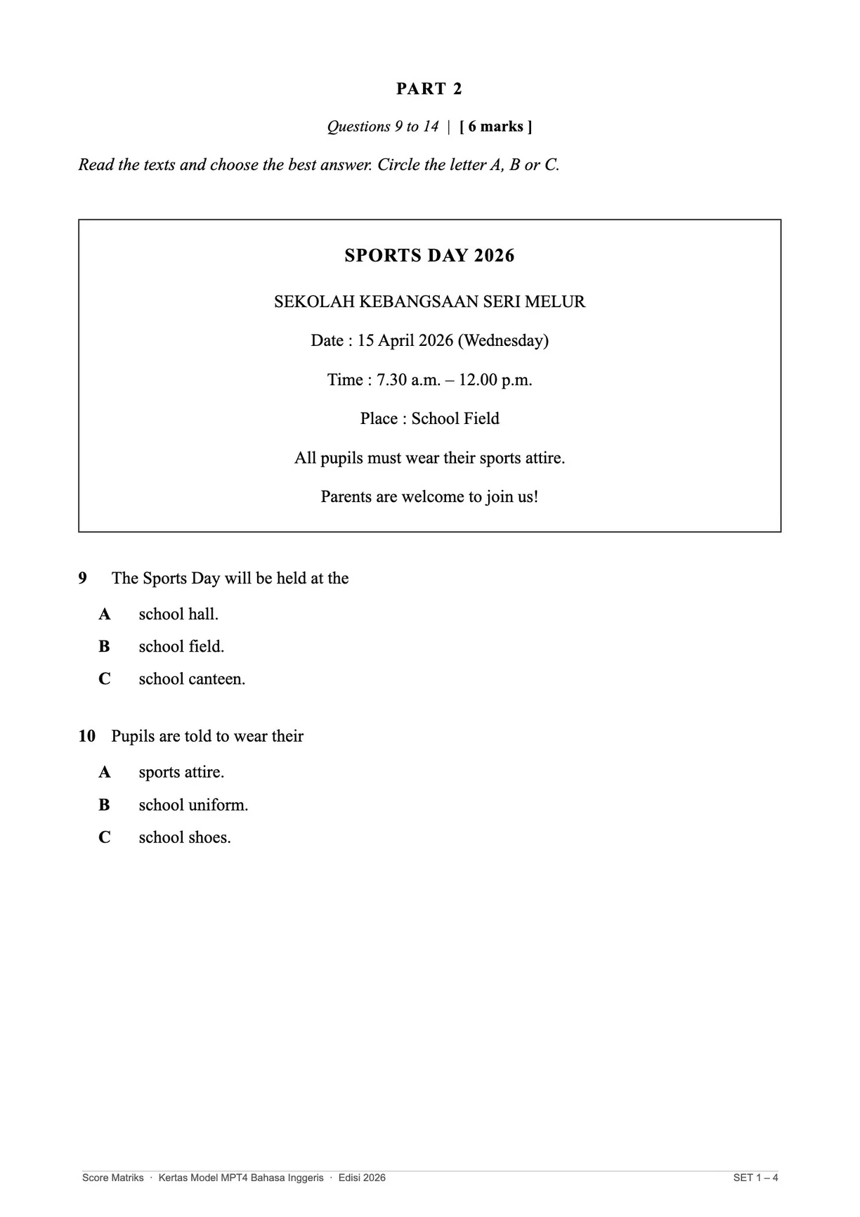 Contoh kertas model BI – Part 2