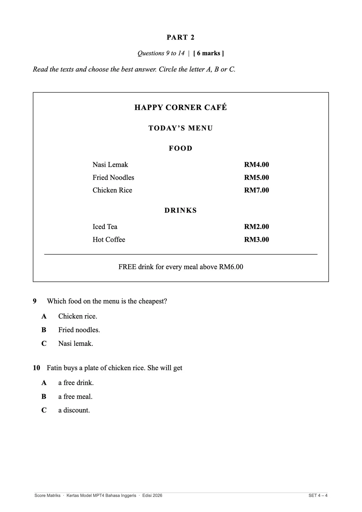 Contoh kertas model BI – Part 2