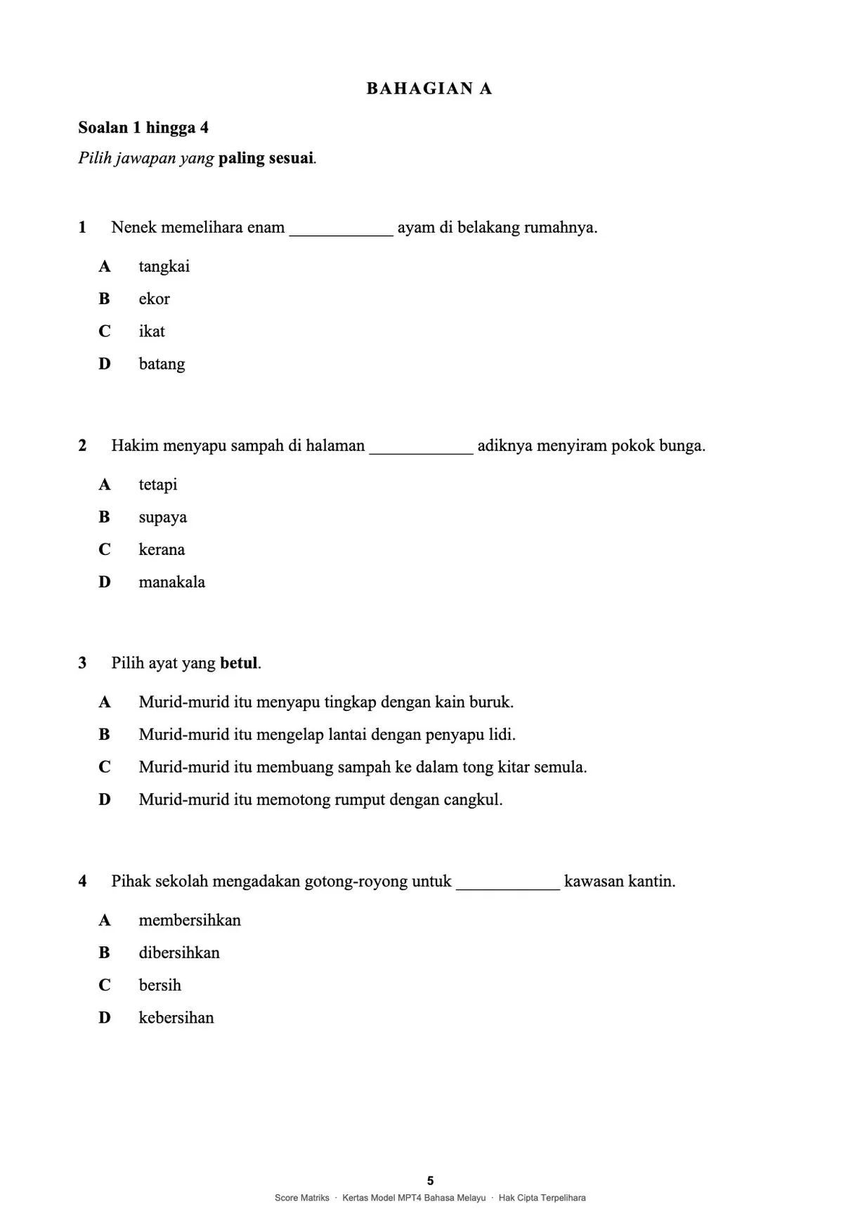 Contoh kertas model BM – Bahagian A