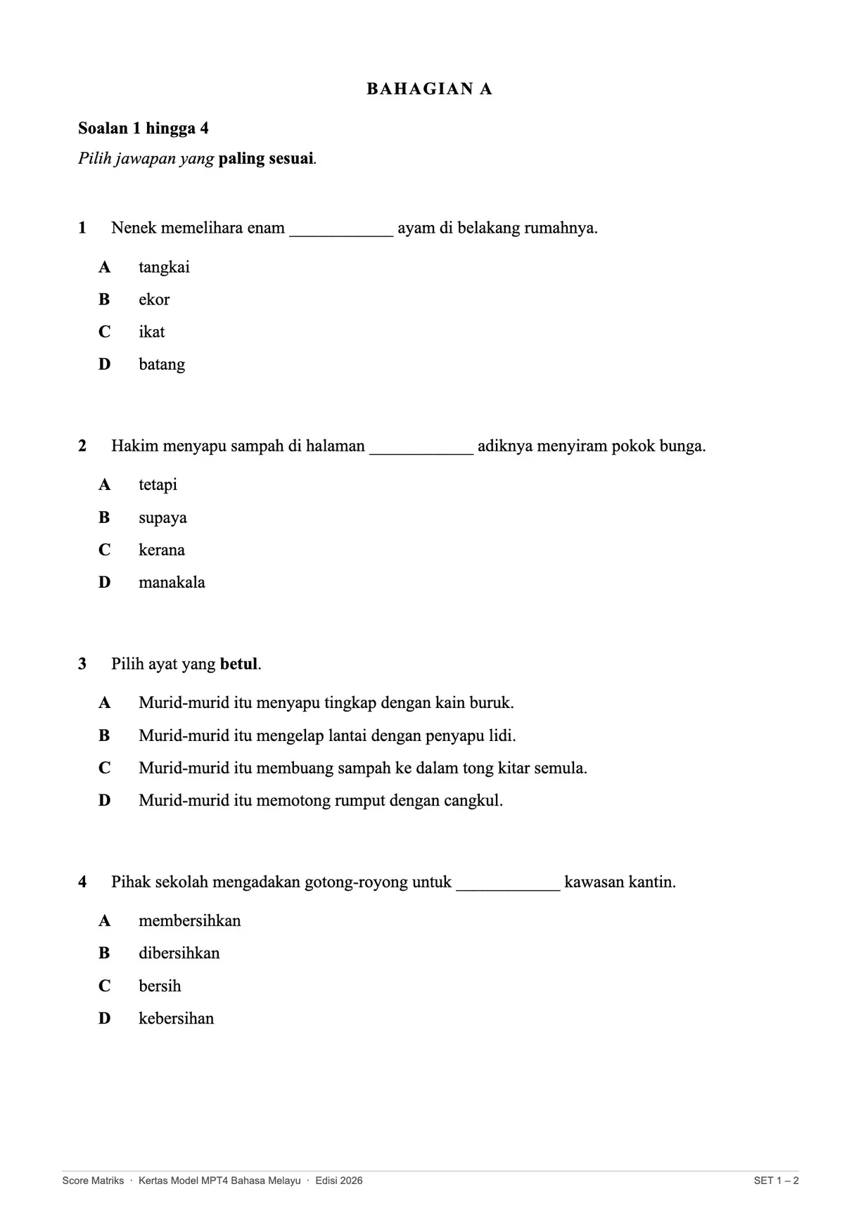 Contoh kertas model BM – Bahagian A