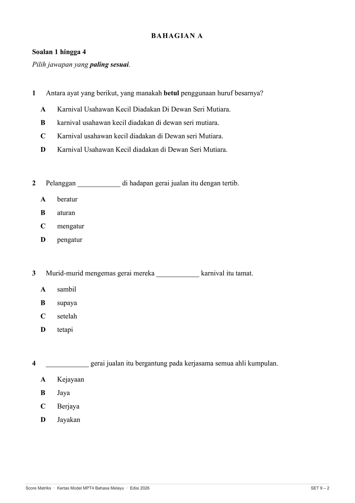 Contoh kertas model BM – Bahagian A