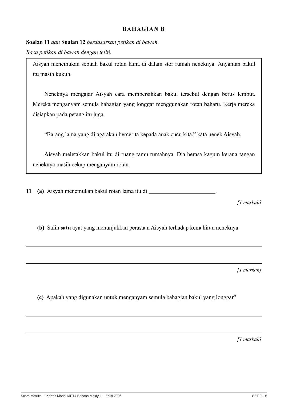Contoh kertas model BM – Bahagian B