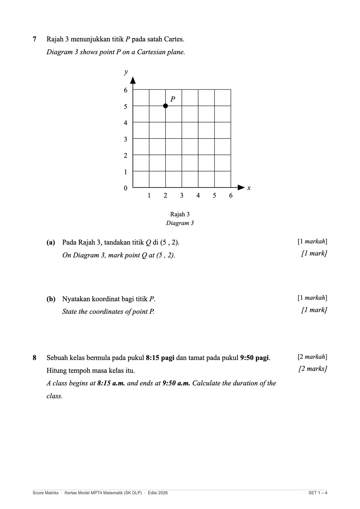 Contoh kertas model Matematik – Bahagian A