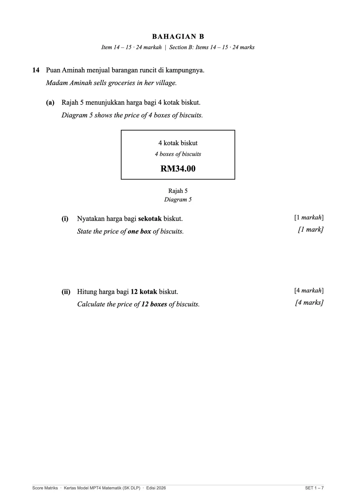 Contoh kertas model Matematik – Bahagian B