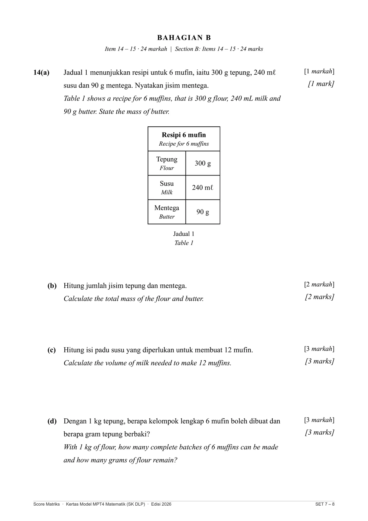 Contoh kertas model Matematik – Bahagian B