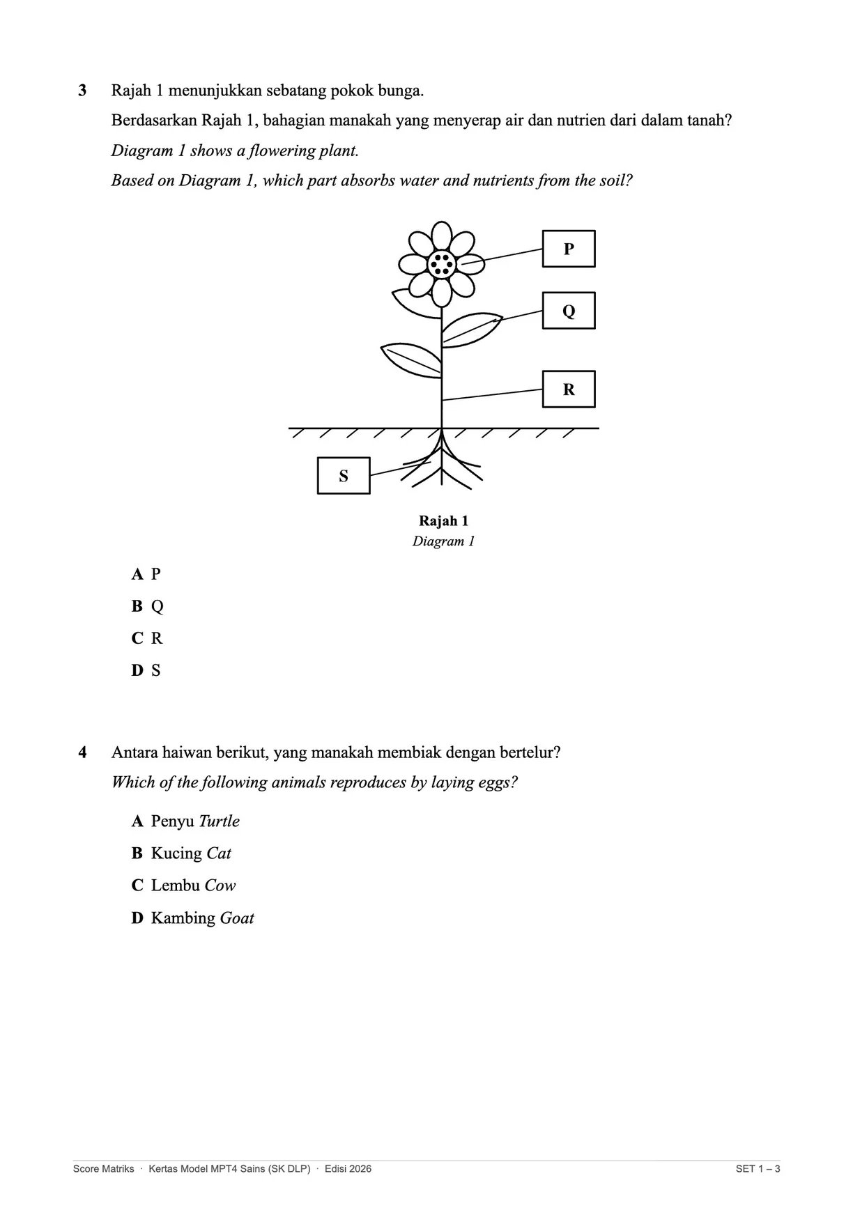 Contoh kertas model Sains – Bahagian A