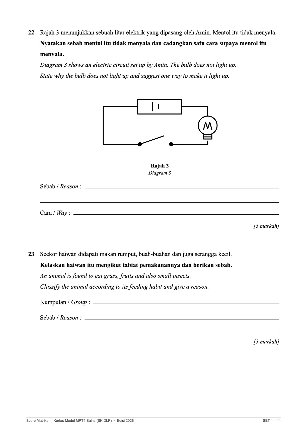 Contoh kertas model Sains – Bahagian B