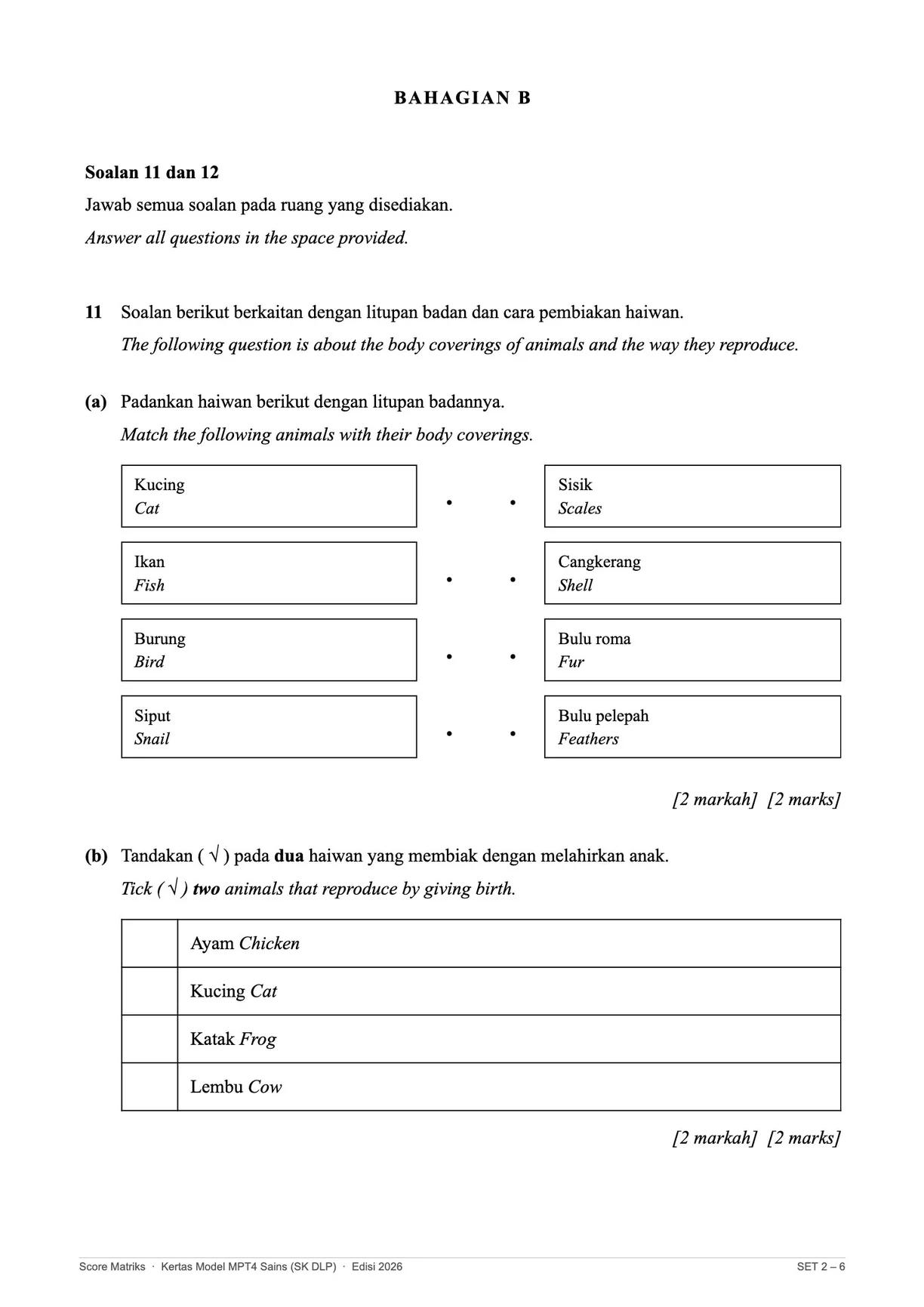 Contoh kertas model Sains – Bahagian B