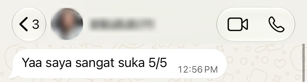 Maklum balas WhatsApp pembeli: sangat suka, 5/5