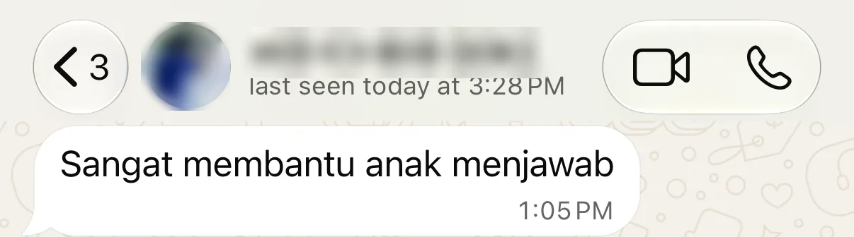 Maklum balas WhatsApp pembeli: sangat membantu anak menjawab